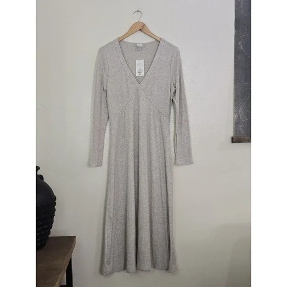 A New Day Ribbed Knit Maxi Dress Long Sleeve Oatmeal Neutral Size Large - Picture 2 of 10